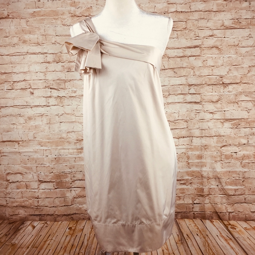 Beige sheath dress one shoulder Banana Republic 8